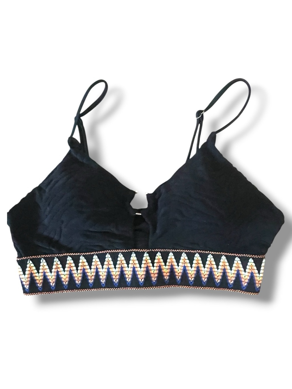 Bralette Crop Top Aztec Textured & Embroidered Trim Ring Detail Boho Festival - Picture 4 of 9